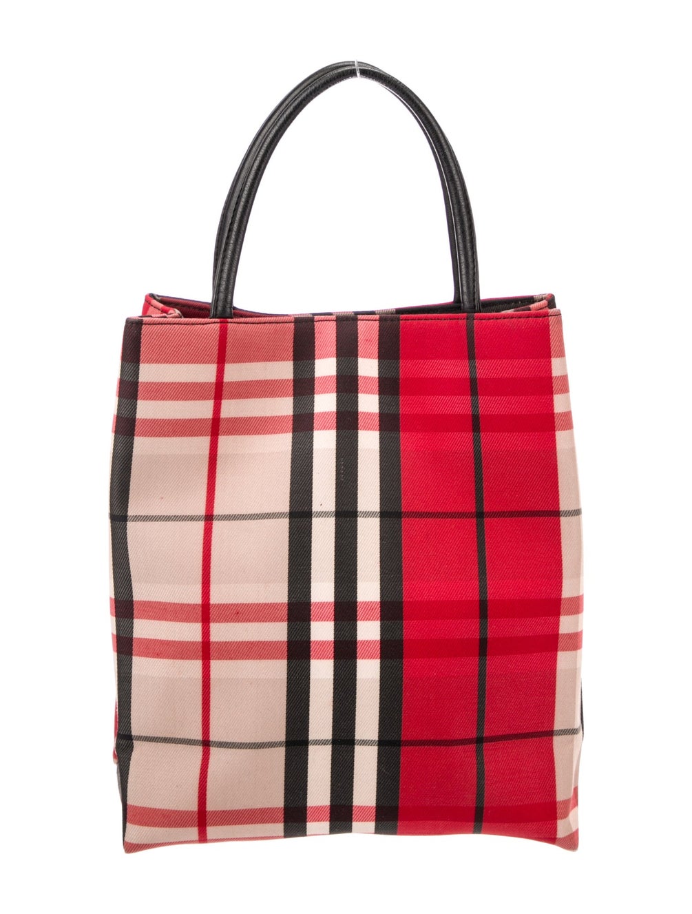 Burberry London Canvas Red Brown Black Learher Top handle