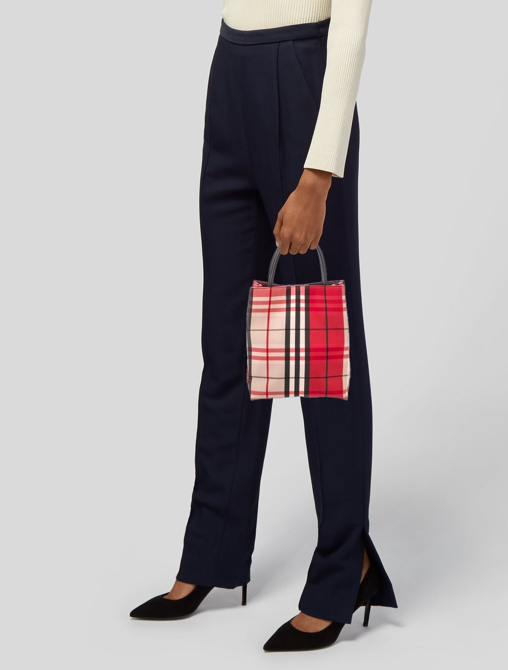 Burberry London Canvas Red Brown Black Learher Top handle