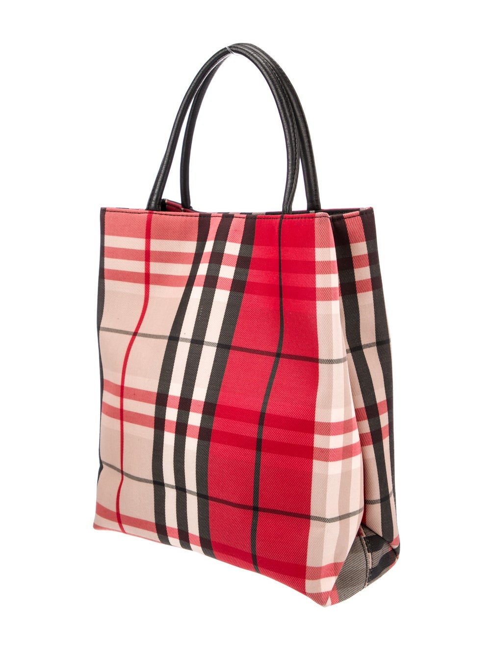 Burberry London Canvas Red Brown Black Learher Top handle