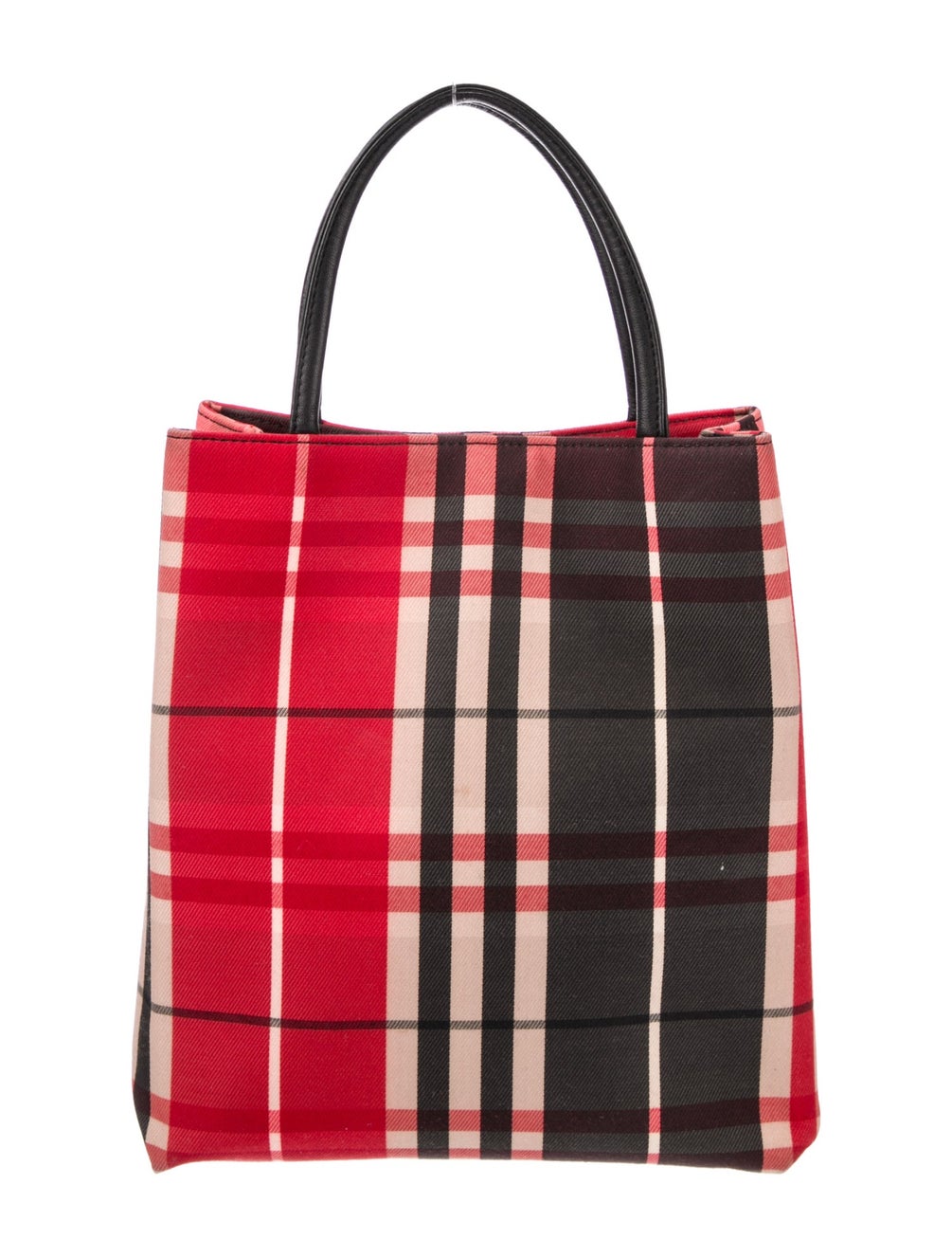 Burberry London Canvas Red Brown Black Learher Top handle