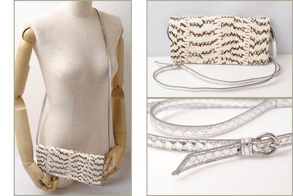 Miu Miu Python Leather 2-Way Shoulder/Clutch Bag White Brown
