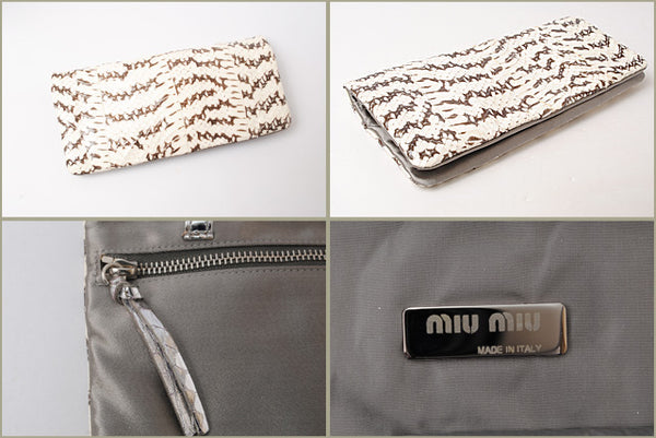 Miu Miu Python Leather 2-Way Shoulder/Clutch Bag White Brown
