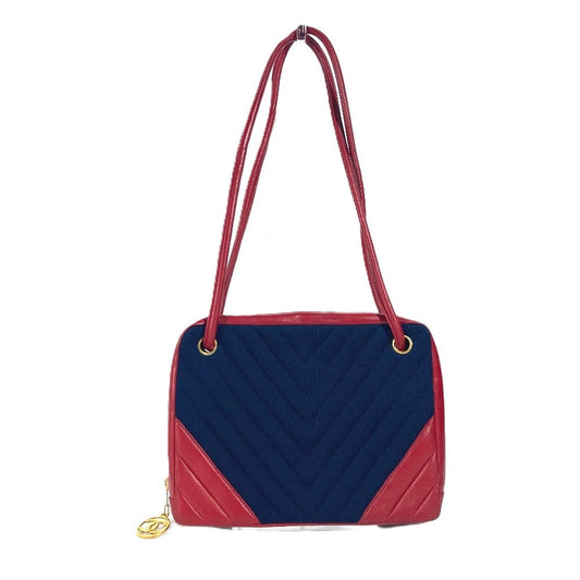 Chanel Vintage Bicolor V-Stitch CC Coco Mark Shoulder Bag Red Blue