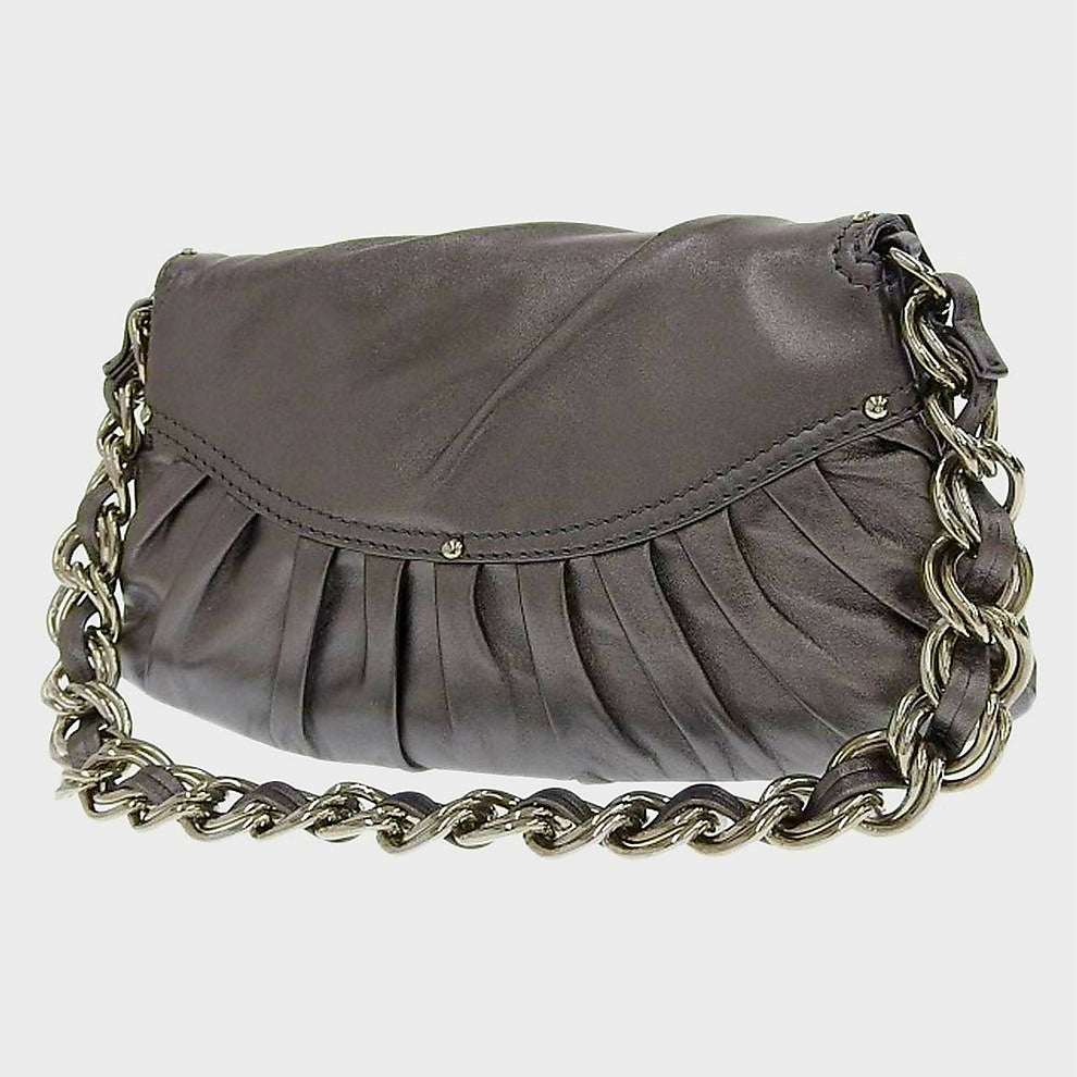 Gianni Versace Medusa Leather Shoulder Bag Silver Rose Sequin details