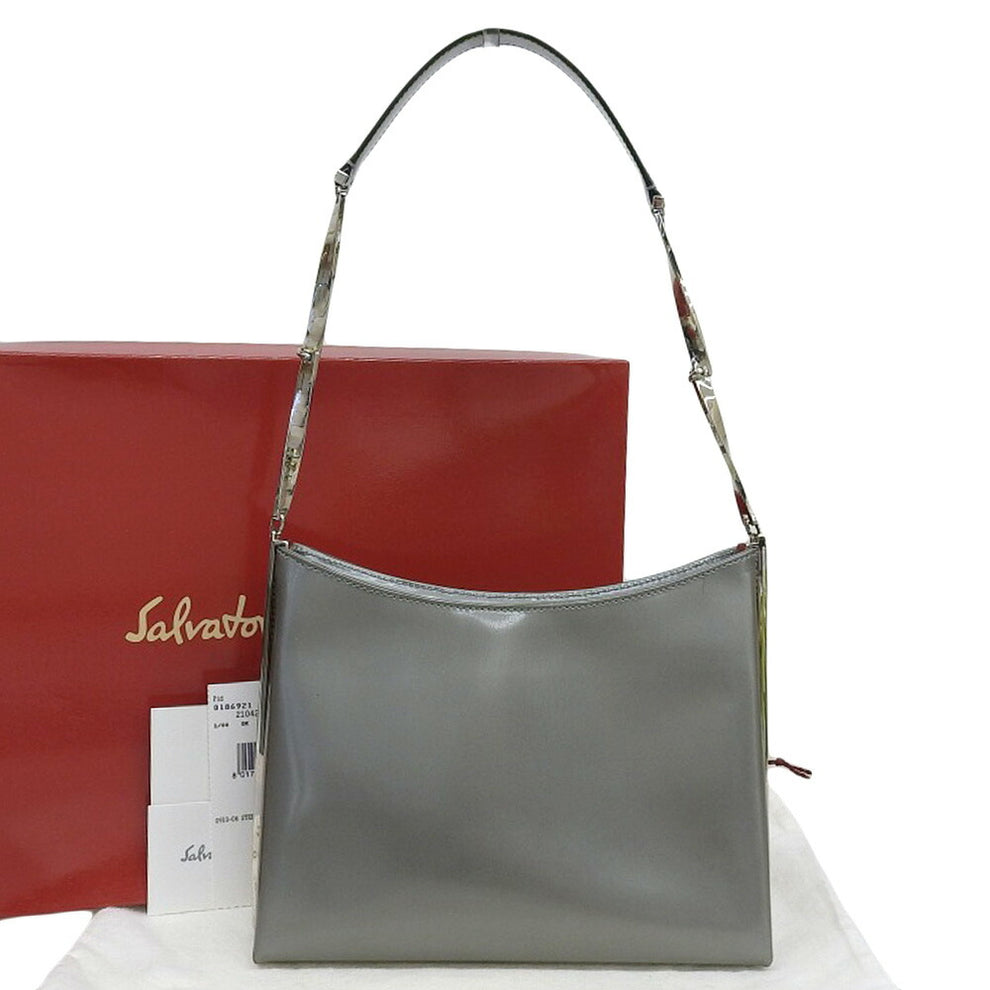 Salvatore Ferragamo Leather Shoulder Bag Silver/ Calfskin